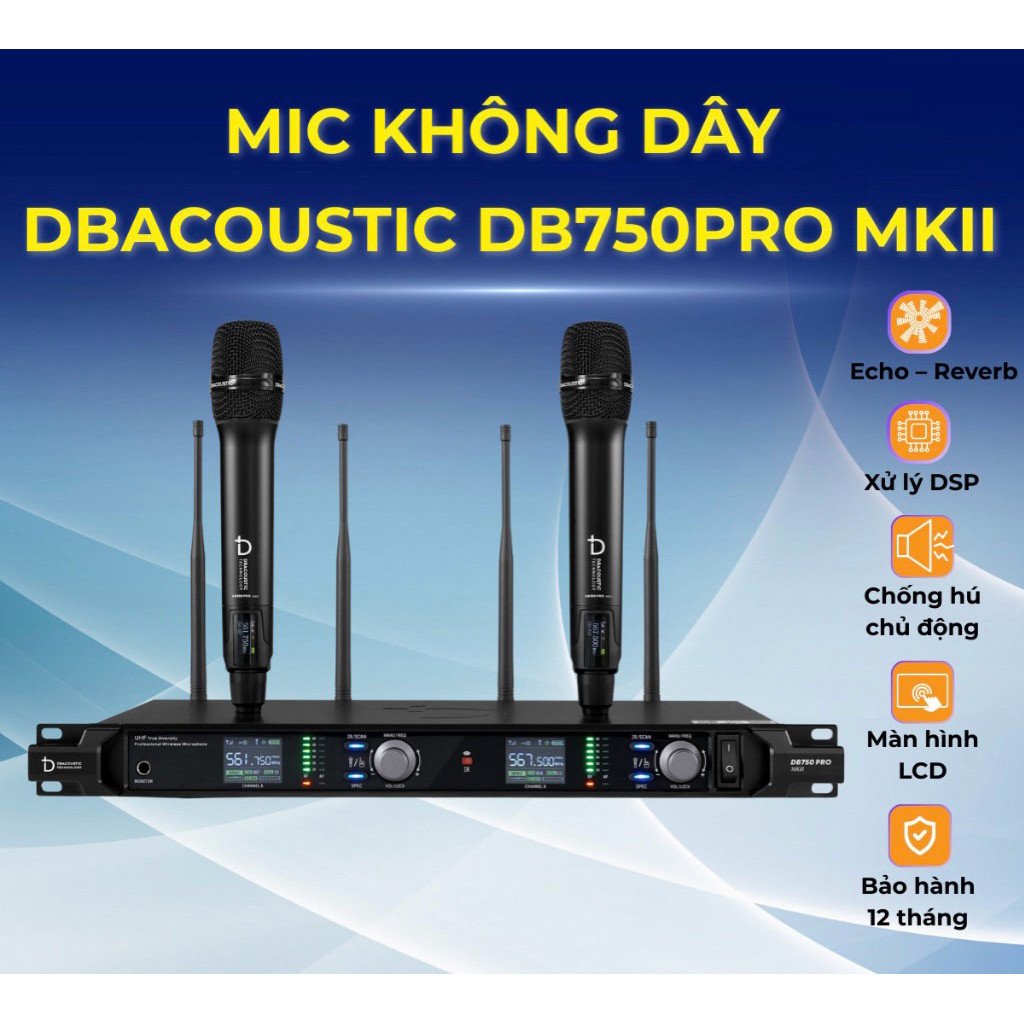Micro không dây dBacoustic DB750PRO MKII - Tiếng dày sóng khỏe - Chống hú - Xử lý DSP - Chính hãng