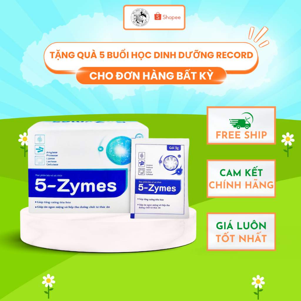 5-Zymes – Men Tiêu Hóa 5 Enzyme | Hỗ Trợ Tiêu Hóa – Giảm Đầy Bụng – Tăng Hấp Thu – Giúp Ăn Ngon (Hộp