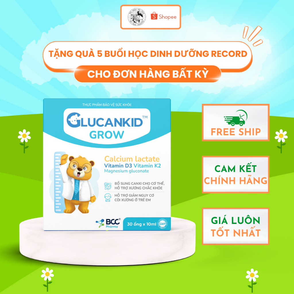 Glucankid Grow – Bổ sung Canxi Lactate, Vitamin D3 K2 – Hỗ trợ xương chắc khỏe, giúp bé phát triển c