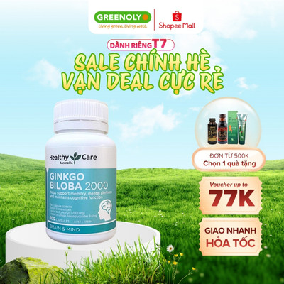 Viên Uống Bổ Não Healthy Care Ginkgo Biloba 2000mg 100 Viên