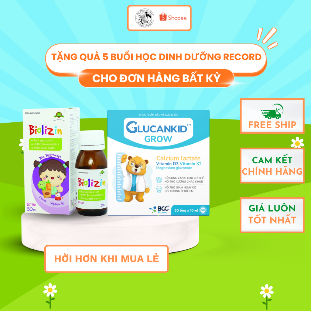 Combo dinh dưỡng cho bé Biolizin 50ml và Glucankid Grow 200ml - giúp bé bổ sung lysine và khoáng chấ