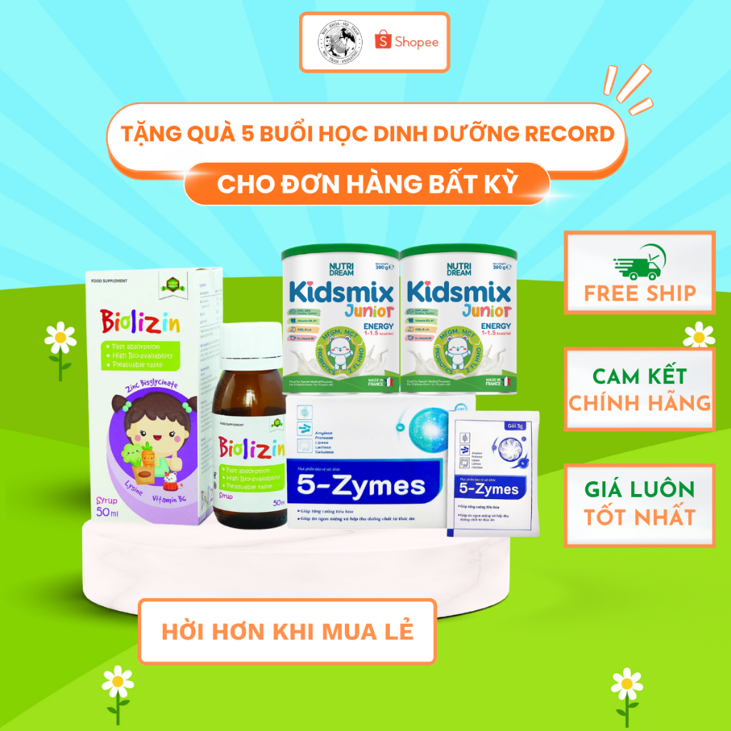 Biolizin 50ml Kidsmix Junior Energy 5-Zymes – combo hỗ trợ bổ sung dinh dưỡng cho bé