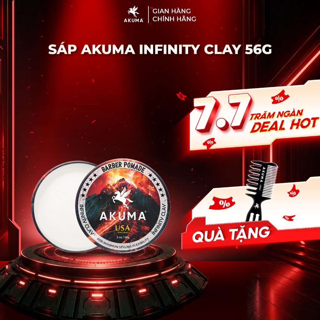 Sáp Vuốt Tóc AKUMA INFINITY CLAY Hàng Chính Hãng, Độ Bóng Mờ Tự Nhiên Akuma