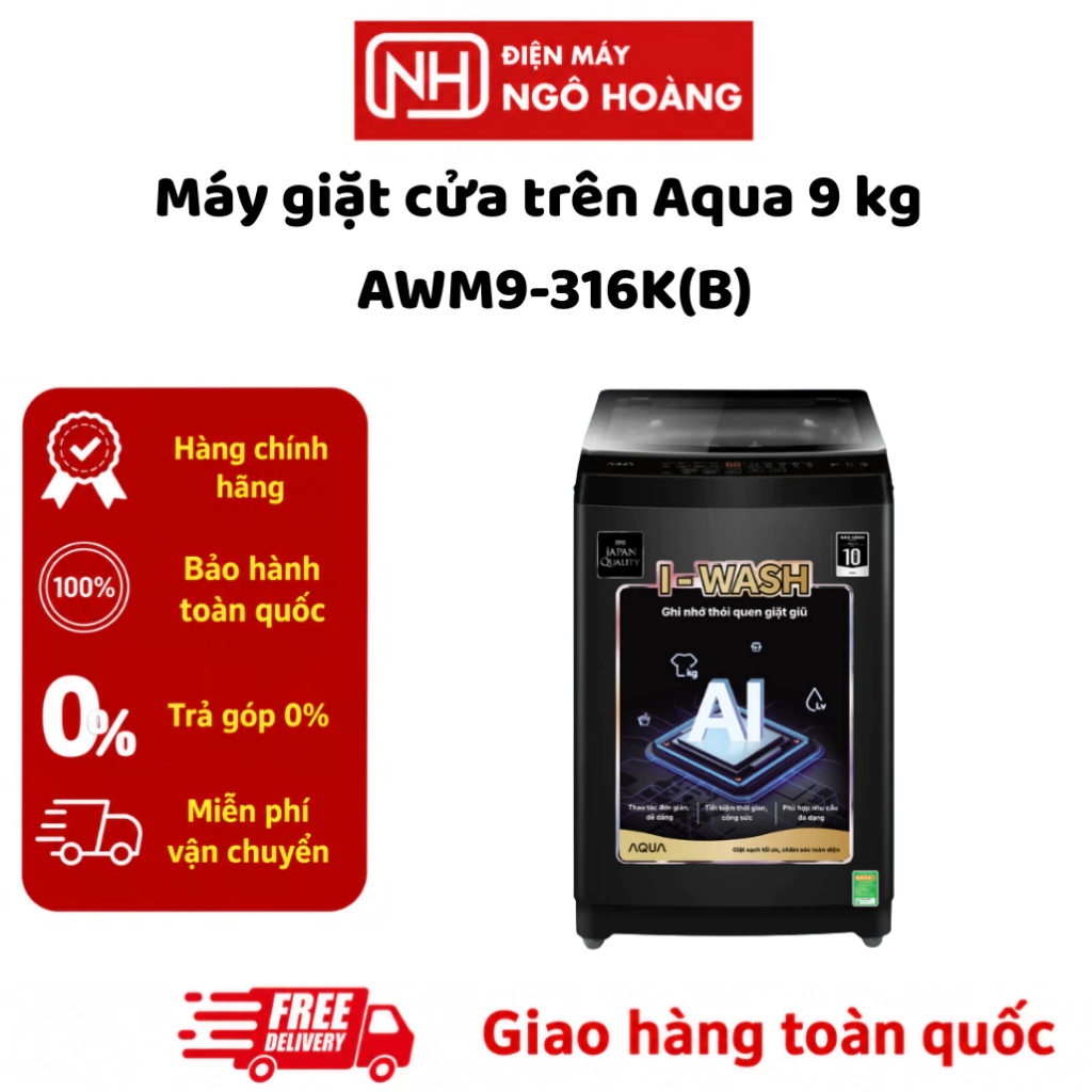 AWM9-316K(B)  - Máy Giặt Aqua Cửa Trên 9Kg AWM9-316K(B) Lồng Đứng Chính Hãng