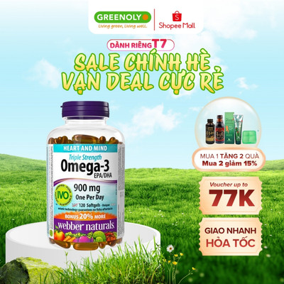 Dầu Cá Omega 3 Webber Naturals Hỗ Trợ Tim Mạch, Não Triple Strength Omega 3 900mg EPA/DHA