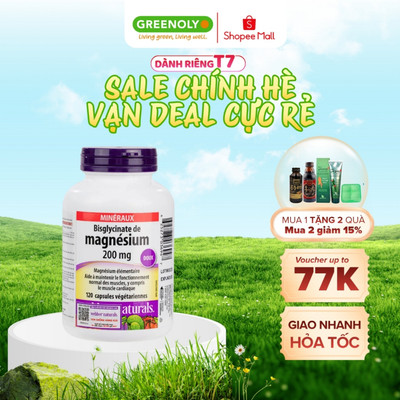 Viên uống bổ sung Magiê Webber Naturals Magnesium Bisglycinate 200mg