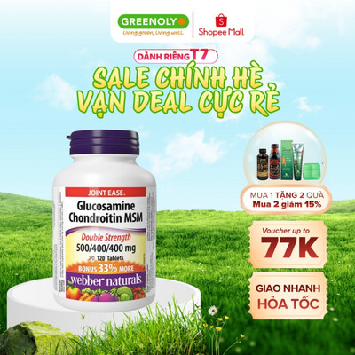 Viên Uống Glucosamine Webber Naturals Giảm Đau Duy Trì Sụn Khớp Glucosamine Chondroitin MSM 500/400/400mg Hộp 120 Viên