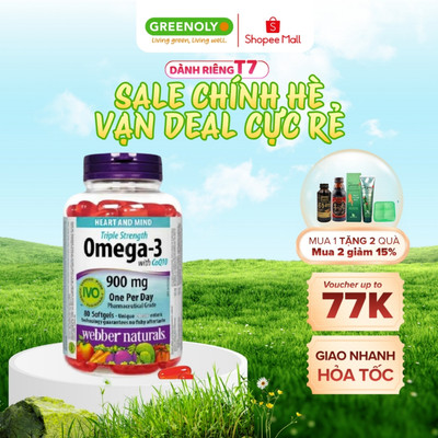 Viên Uống Webber Omega 3 with CoQ10 Hỗ Trợ Tim Mạch Não Triple Strength hộp 80 viên