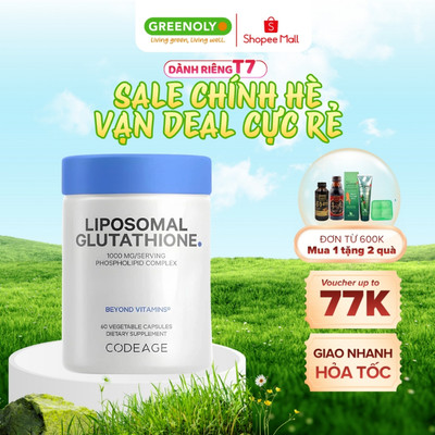 Viên uống trắng da CodeAge Liposomal Glutathione hàm lượng 500mg và 1000mg hỗ trợ da sáng khỏe từ bên trong