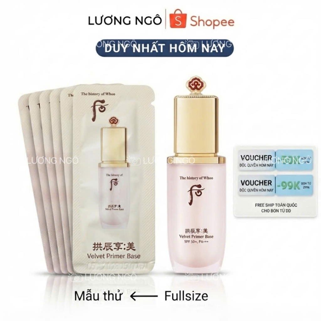 Combo gói Sample Kem Lót Kiềm Dầu Che Khuyết Điểm Whoo Velvet Prime Base 1ml