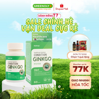 Viên uống CONDITION GINKGO hỗ trợ tăng tuần hoàn và lưu thông máu, hỗ trợ cải thiện trí nhớ 60 viên