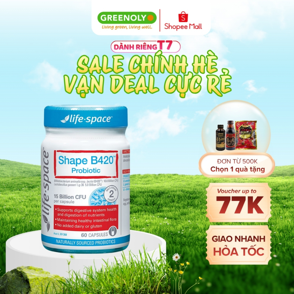 Men vi sinh Life Space Shape B420 Probiotic cải thiện tiêu hóa hạn chế táo bón hộp 60 viên