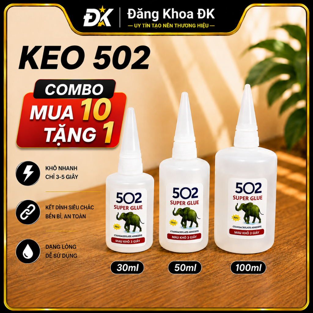 Combo Keo 502 Mua 10 Tặng 1 Keo 502 Siêu Dính Khô Nhanh Giá Tiết Kiệm 30Ml 50Ml 100Ml