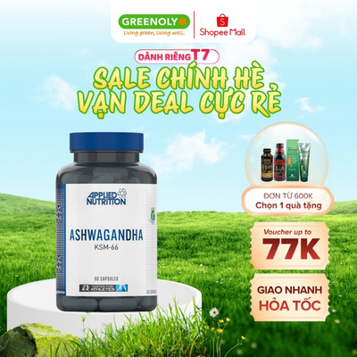 Viên Uống Ashwagandha Applied Nutrition Hỗ Trợ Giảm Căng Thẳng, Tăng Cường Sức Khỏe Thể Chất Và Tinh Thần 60 Viên