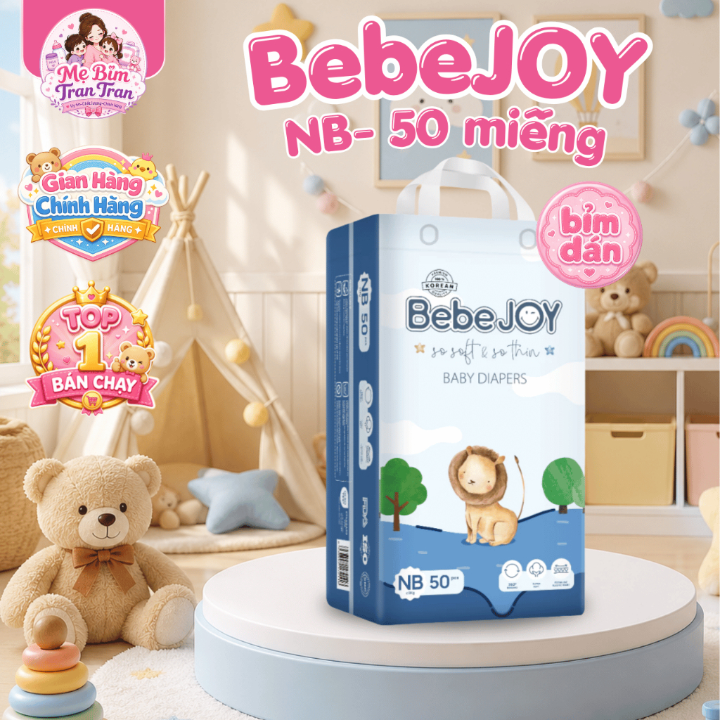 BebeJOY - Bỉm dán - Size NB - <5kg - 50 miếng  - Mẹ Bỉm Tran Tran