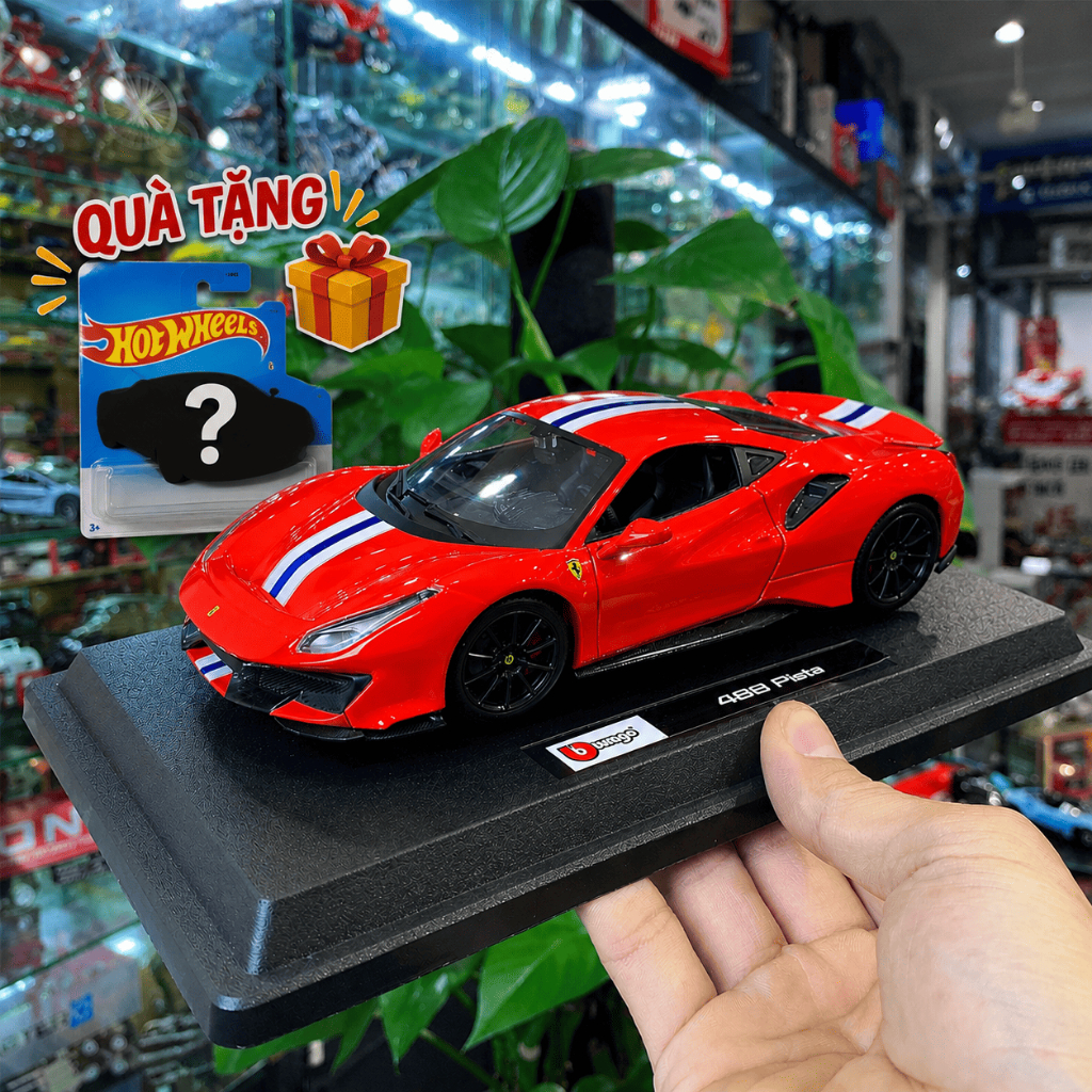 [Tặng kèm hotwheels] Mô Hình Xe Ferrari 488 Pista - 1:24 - Hợp Kim Cao Cấp Chính Hãng, Có Bản Quyền