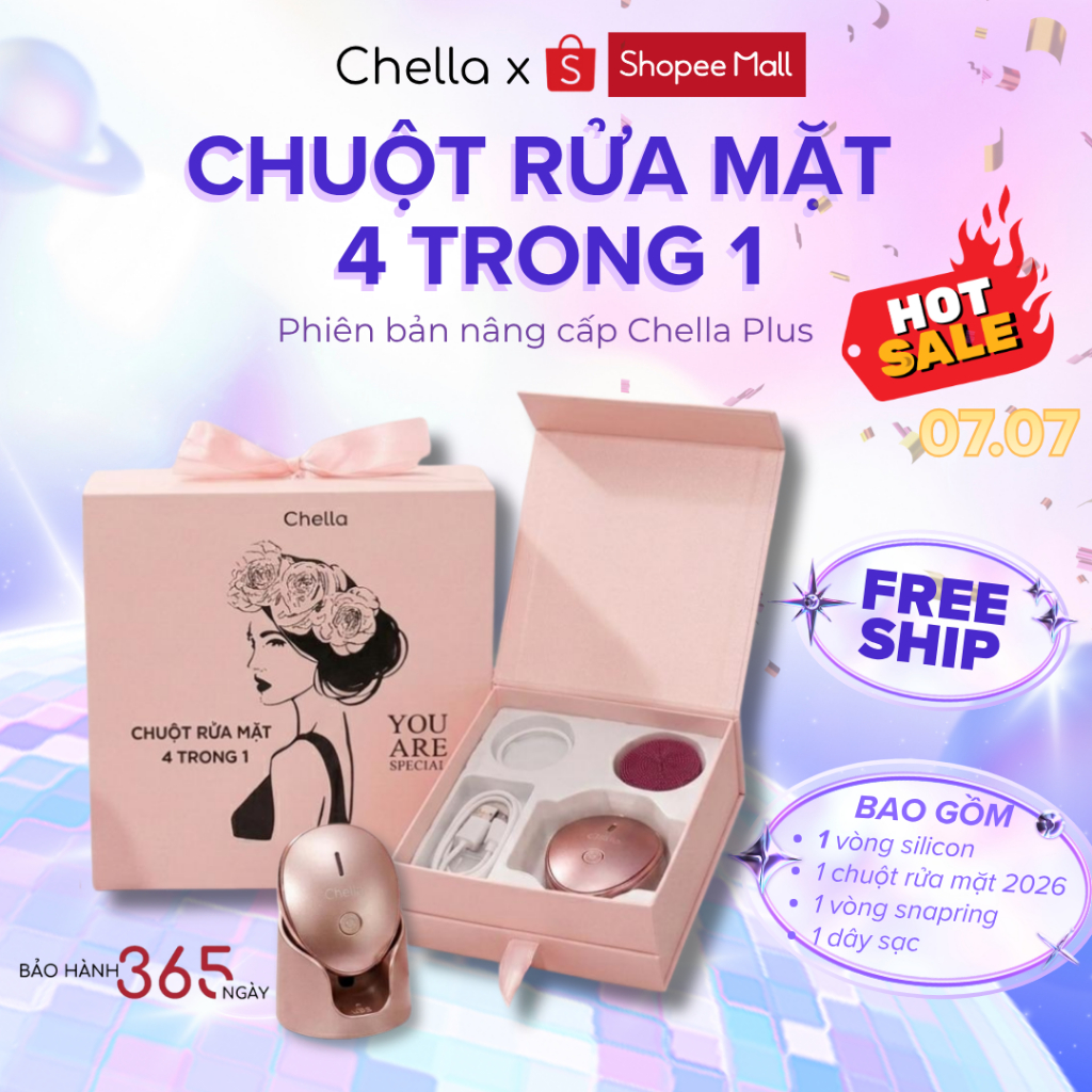 Chuột Rửa Mặt Chella 4 Trong 1 kiêm Tẩy Trang, Đẩy Tinh Chất, Rửa Mặt, Nâng Cơ |Bản Cải Tiến 2026 - 