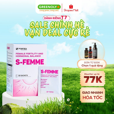 Bổ trứng S-FEMME Cân Bằng Nội Tiết Ổn Định Chu Kỳ Tăng Cường Sức Khỏe Sinh Sản Cho Phụ Nữ Hộp 30 Gói