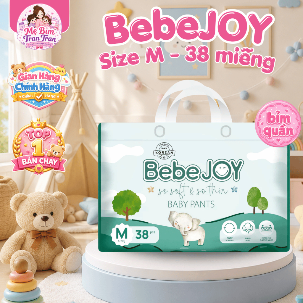 Bỉm quần BebeJOY size M 6-11kg - 38 miếng  - Mẹ Bỉm Tran Tran