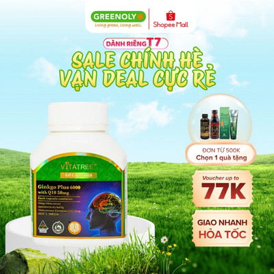 Viên Uống Bỗ Não Vitatree Tăng Tuần Hoàn Não, Cải Thiện Trí Nhớ Ginkgo Plus 6000 With Q10 50mg
