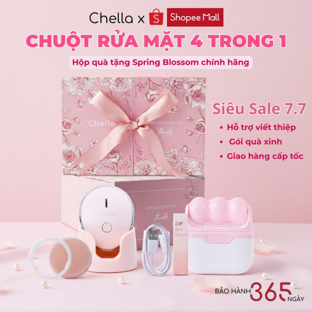 [SET QUÀ CAO CẤP] Chuột rửa mặt Chella 4 trong 1 - Kiêm Tẩy trang - Nâng cơ - Di tinh chất | Hỗ Trợ 