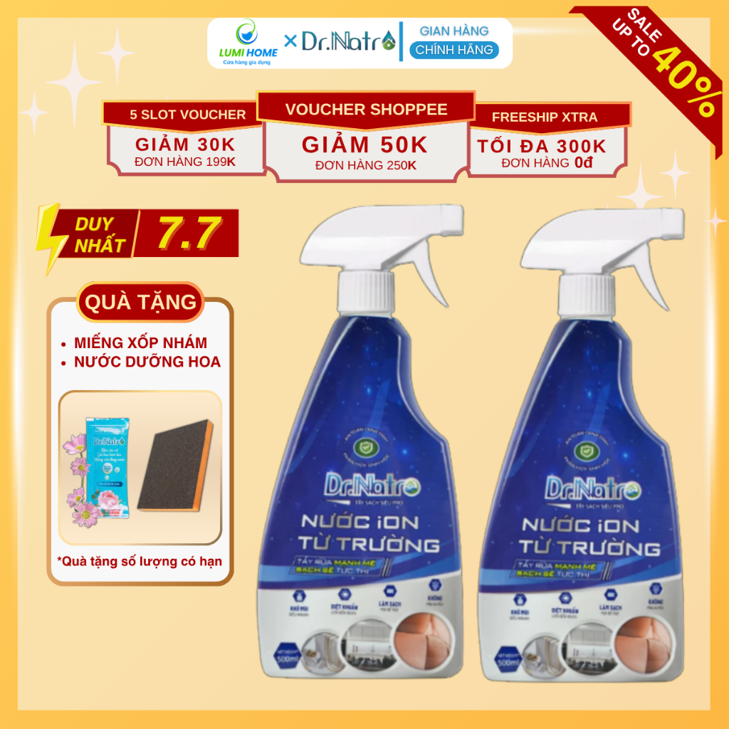 Chai tẩy đa năng Dr Natro 500ml công nghệ ion từ trường - Tẩy siêu sạch mọi viết bẩn, vết ố, nhọ nồi
