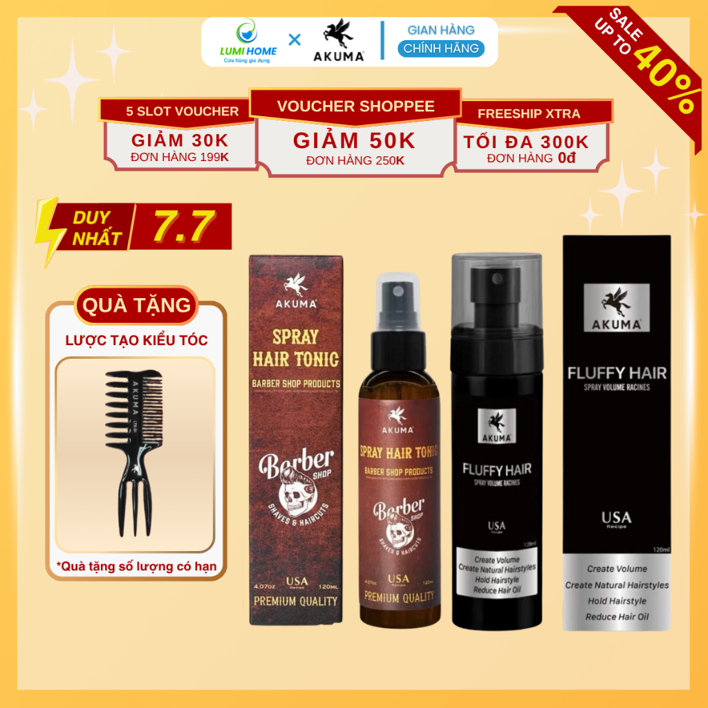 Xịt tạo phồng Akuma Fluffy Hair 120ml giúp tóc bồng bềnh - Tạo độ phồng tóc, kiềm dầu tốt