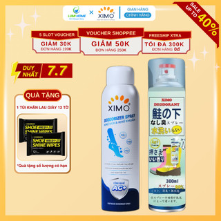 Combo xịt thơm chân + xịt khử mùi giày Ximo  - Diệt khuẩn, khử mùi hôi chân, công nghệ AG+ lưu hương