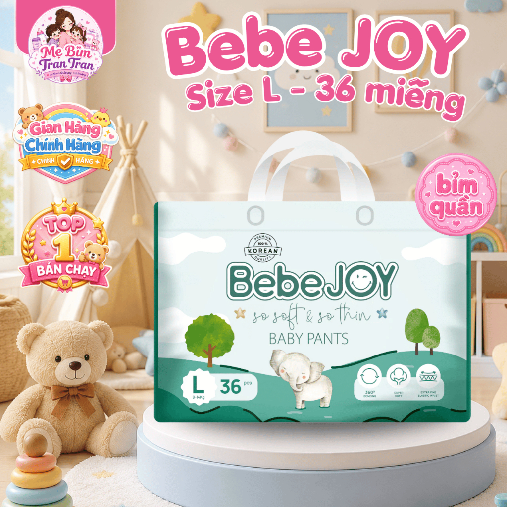 BebeJOY - Bỉm quần - Size L - 9-14kg - 36 miếng  - Mẹ Bỉm Tran Tran