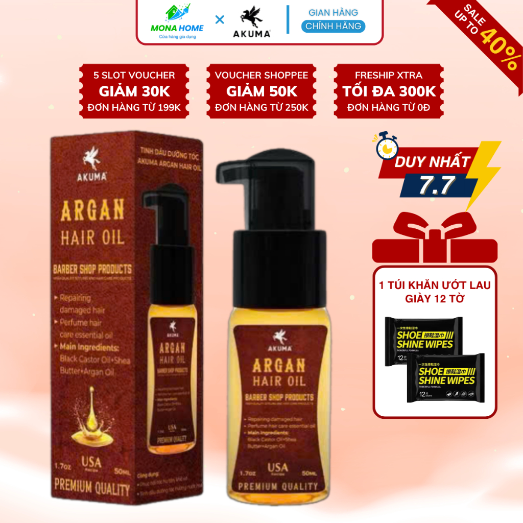Tinh Dầu Dưỡng Tóc AKUMA Argan Hair Oil 50ml Giúp Tóc Chắc Khỏe, Bóng Mượt, Hương Nước Hoa Nam Tính