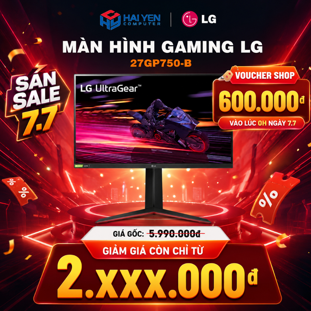 Màn Hình Gaming LG UltraGear 27GP750-B 27 Inch IPS FHD 240Hz 1ms G-SYNC FreeSync BH 24 Tháng