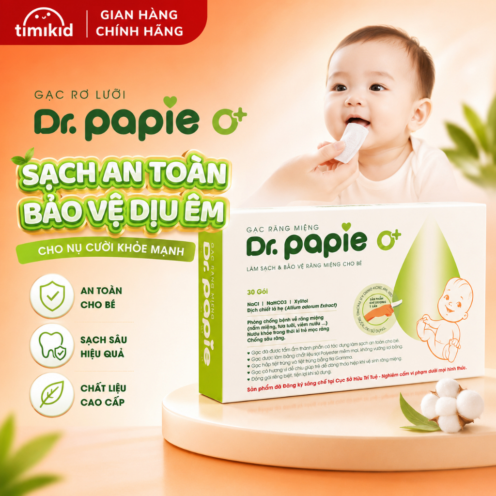 [CHÍNH HÃNG] Gạc Rơ Lưỡi Dr Papie Vệ Sinh Răng Miệng Cho Bé Chính Hãng, hộp 30 gói