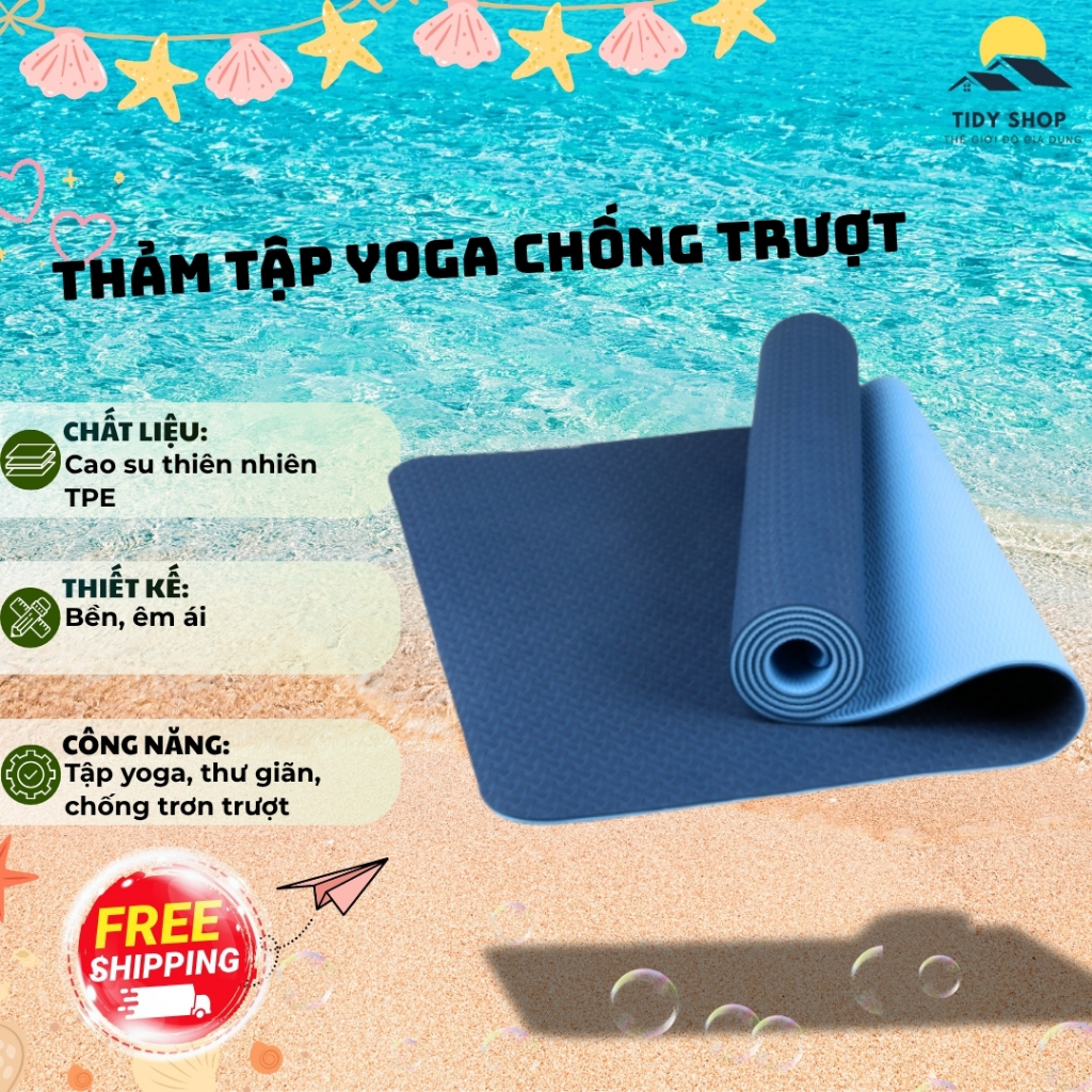 Thảm Tập Yoga Chống Trượt TPE 61x183cm, TIDY SHOP, Thảm Yoga Êm Ái, Bền Đẹp, Dùng Tập Luyện & Thư Gi