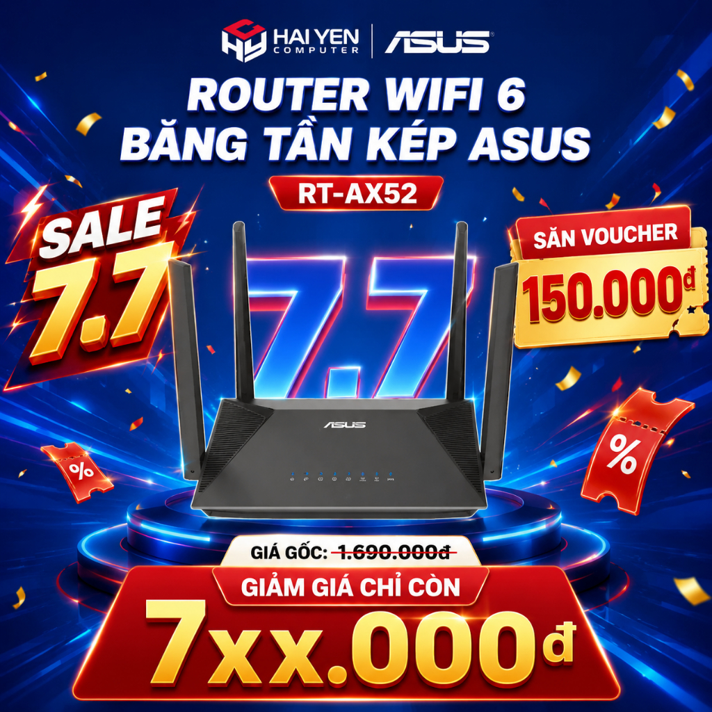 Router WiFi ASUS RT-AX52 AX1800 WiFi 6 Băng Tần Kép AiMesh MU-MIMO OFDMA VPN BH 36 Tháng