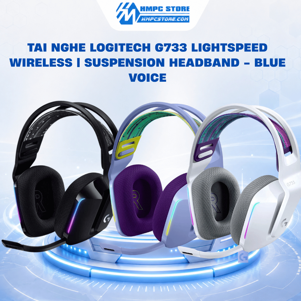 Tai nghe Logitech G733 LIGHTSPEED Wireless | Suspension Headband - Blue Voice | BH 2 năm