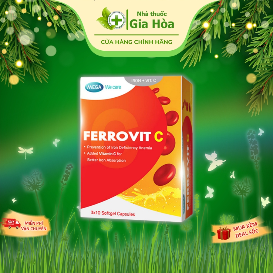 Viên uống Ferrovit C Mega We Care giúp giảm nguy cơ, triệu chứng thiếu máu do thiếu sắt (suy nhược, 