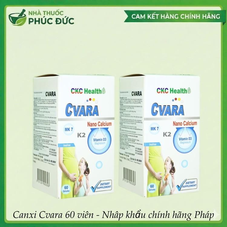 Canxi CVARA Pháp 60 viên/hộp Bổ sung Nano Calcium Carbonate & magnesium + Vitamin D3,K2