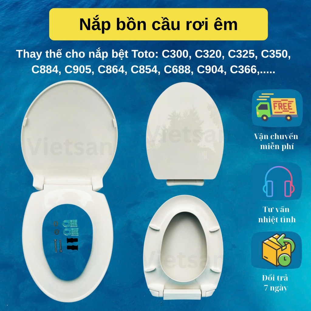 Nắp Bồn Cầu Đúc Đặc Cao Cấp Thay Thế Cho Toto C300, C320, C325, C350... + Kèm Bộ Ốc Chốt