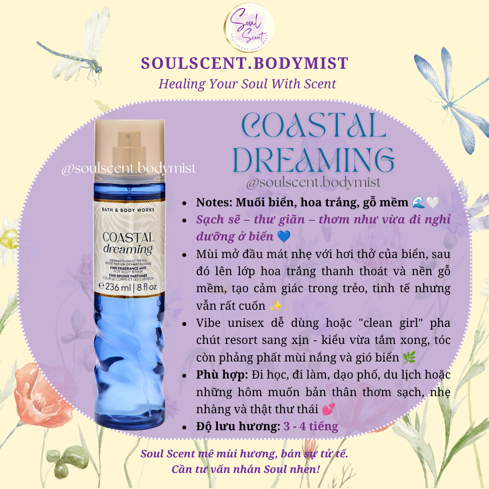 COASTAL DREAMING Body mist xịt thơm nước hoa toàn thân Bath & Body Works (AUTH Mỹ) | Soul Scent