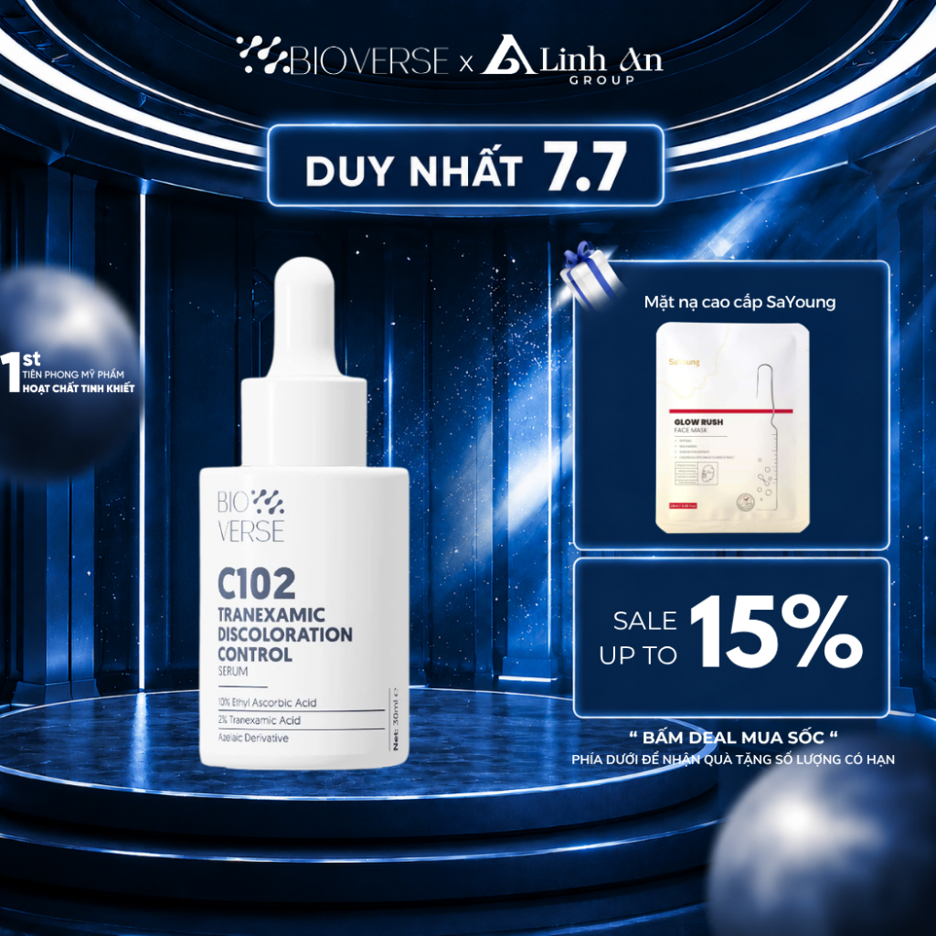 Tinh chất C102 Mờ thâm đỏ & Chống oxy hóa Bioverse C102 Tranexamic Discoloration Control Serum 30ml