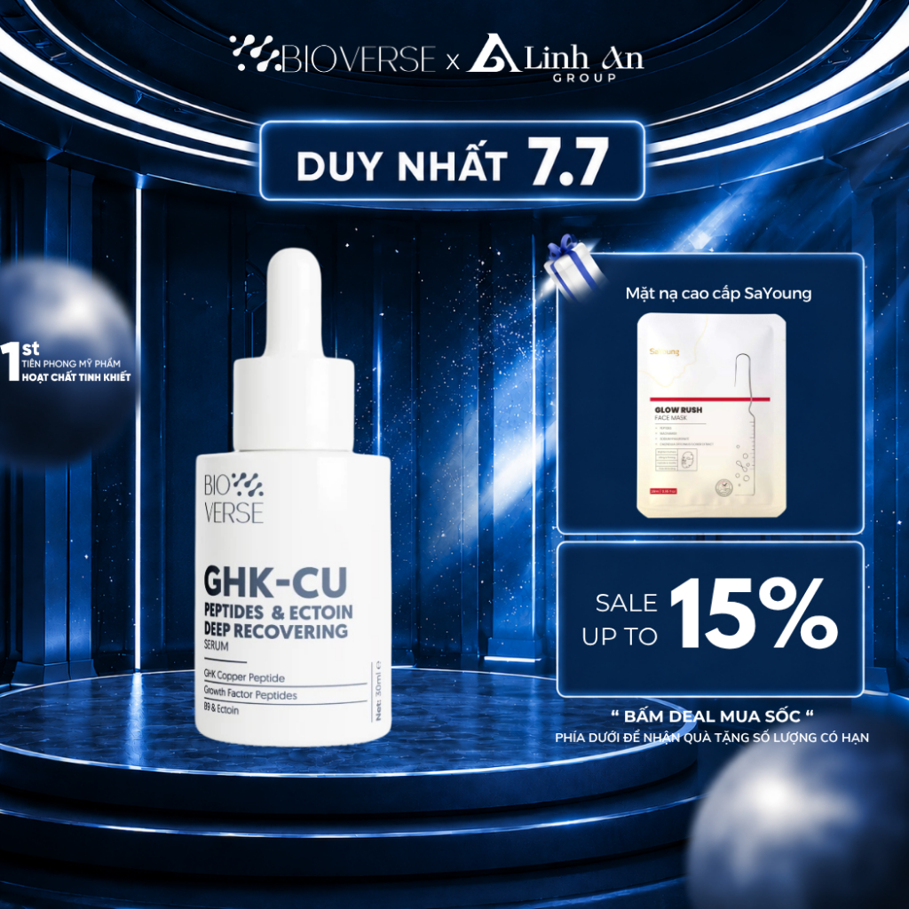 Serum Đồng Peptides Tăng sừng khỏe Bioverse GHK-Cu Peptides & Ectoin Deep Recovering Serum 30ml