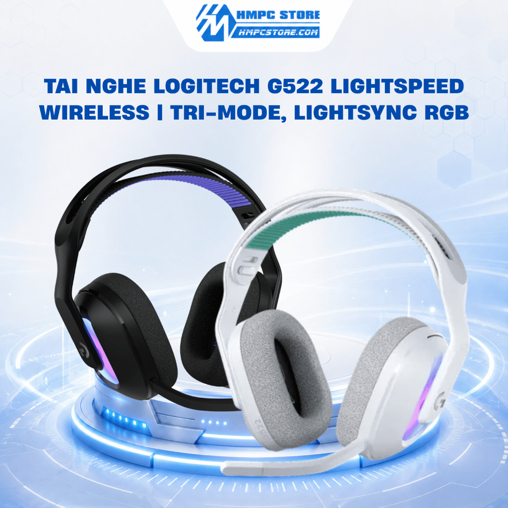 Tai nghe Logitech G522 Lightspeed Wireless | Tri-mode, Lightsync RGB | BH 2 năm