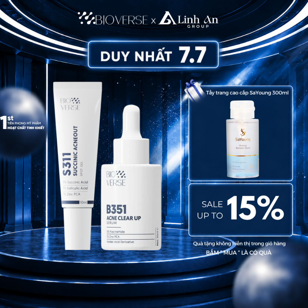 Bioverse Combo Da Mụn S311 Succinic Acneout 10ml & B351 Acne Clear Up Serum 30ml