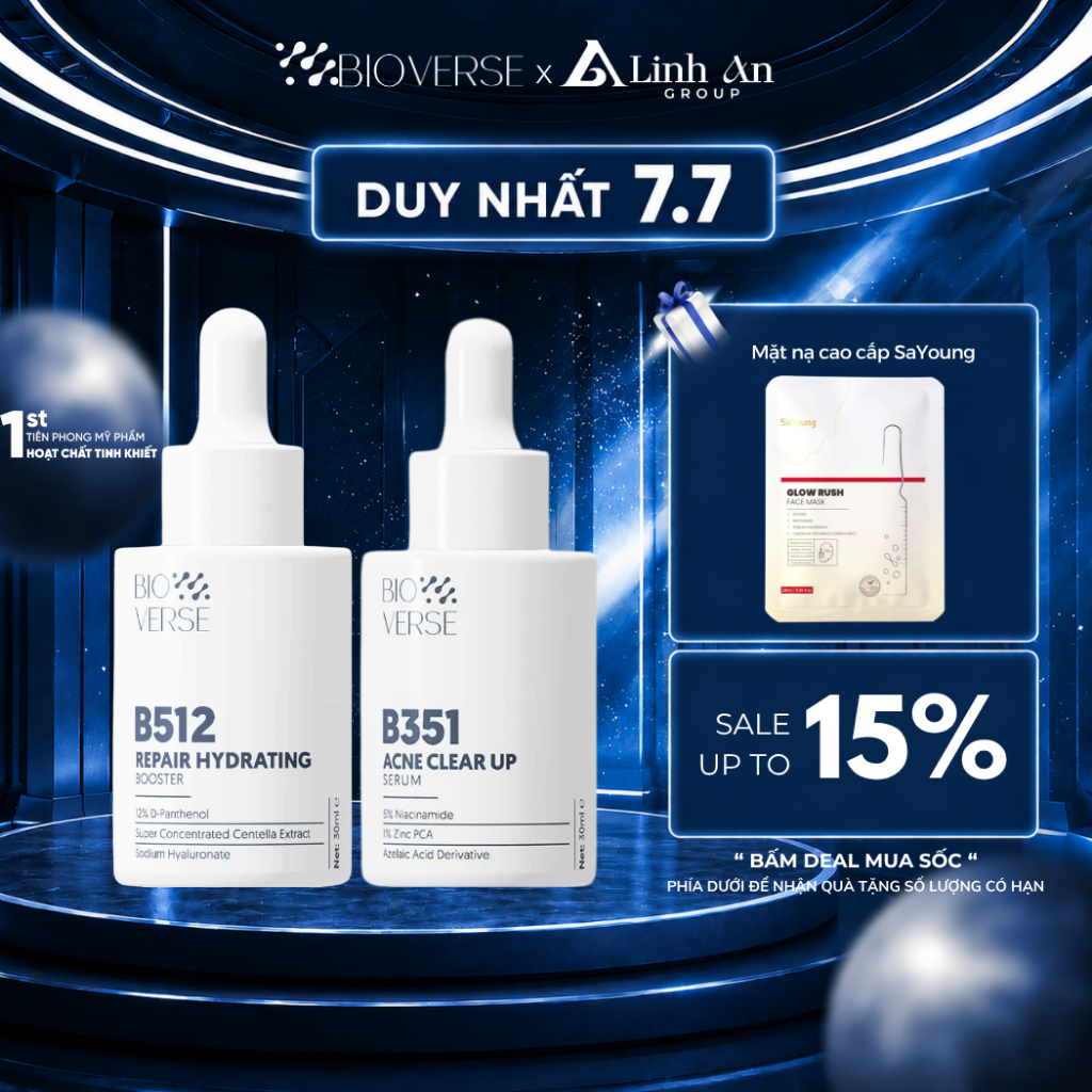Bộ đôi phục hồi & sáng mịn da (B512 Repair Hydrating Booster + B351 Acne Clear up Serum)