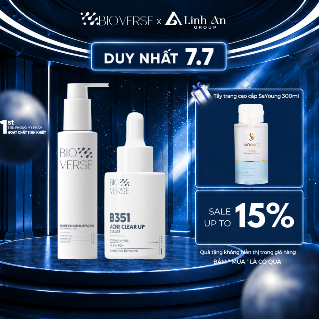 Combo Làm sạch sâu & Hỗ trợ mụn Mờ Thâm Bioverse - Bao gồm Sữa rửa mặt + Serum B351