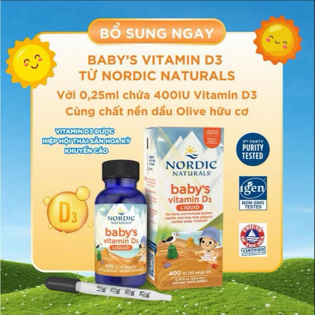 [NHẬP KHẨU] Thực phẩm bảo vệ sức khoẻ Nordic Naturals Baby’s vitamin D3 - D3 thuần - Kute Baby