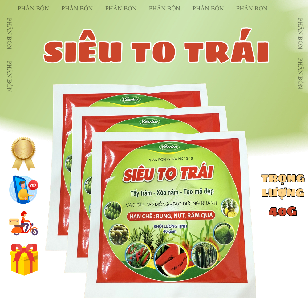 Phân Bón YZUKA Siêu To Trái 40G | Kích Trái To, Chống Rụng Trái, Hạn Chế Nứt Trái, Đẹp Mã, Cây Ăn Tr