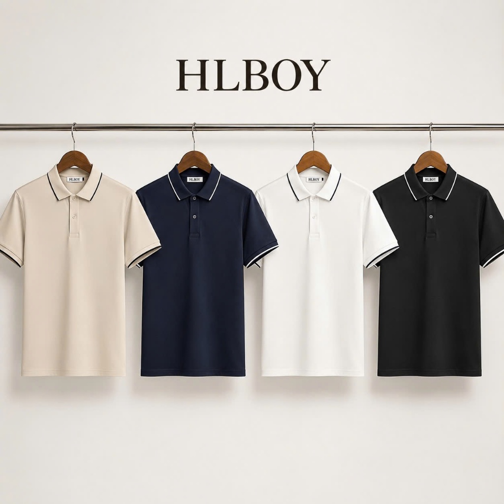 Bộ 3 áo thun polo nam HLBOY vải cá sấu co giãn 4 chiều cổ bẻ phối viền SOC710