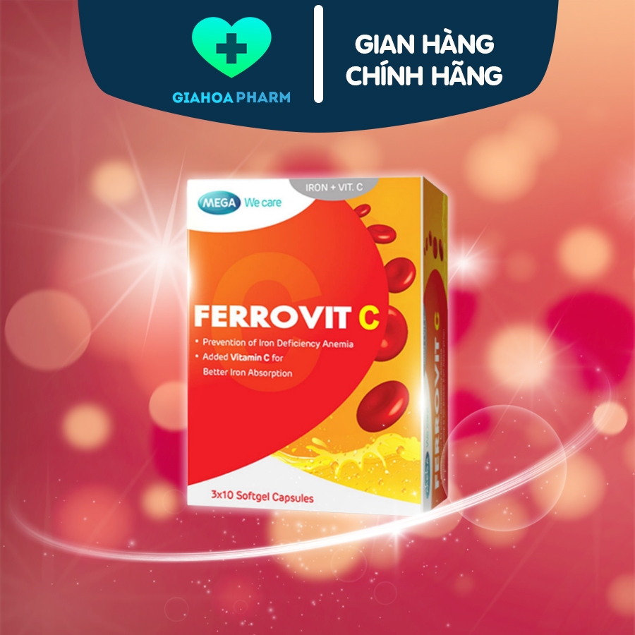 Viên uống bổ sung Ferrovit C Mega We Care hỗ trợ giảm triệu chứng thiếu máu thiếu sắt (suy nhược, ch