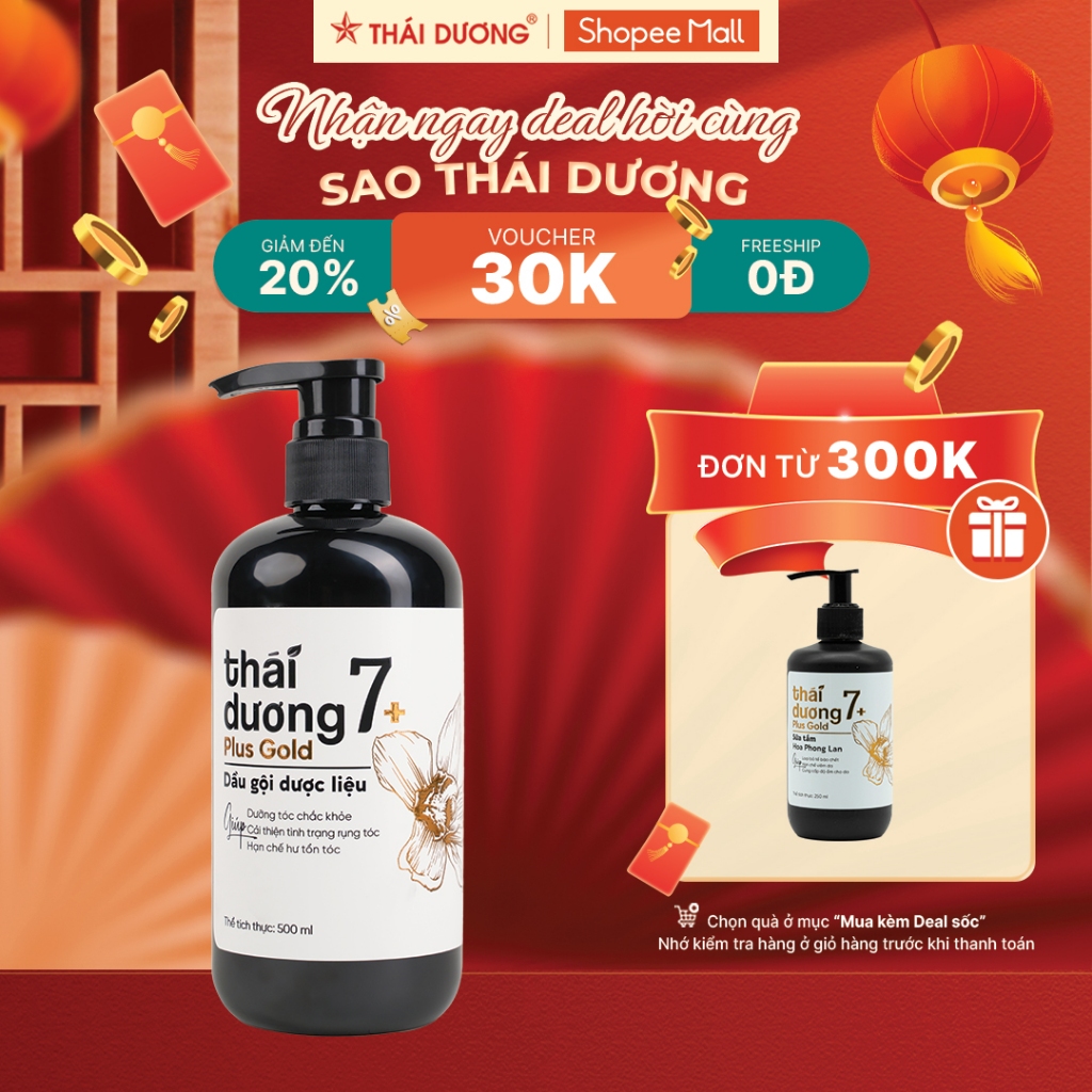[sale tháng 9] Combo dầu gội thái dương 7 plus gold 500ml  tặng sữa tắm thái dương 7 plus gold 250ml